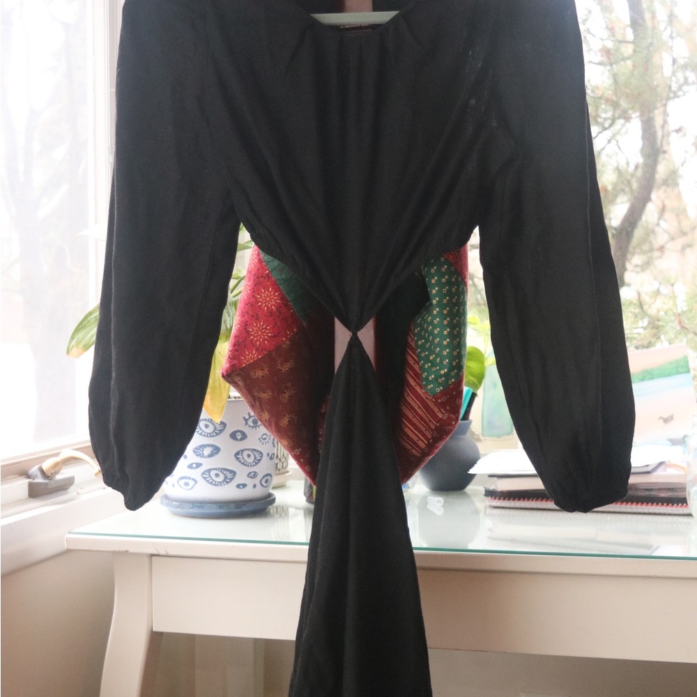 Princess Polly Black Tie Front Gown with Bishop Sleeves